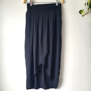 LOFT Black Midi Split Front Chiffon Skirt